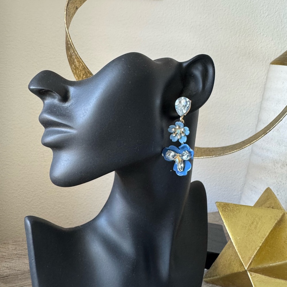 Anthropologie Blue and Gold Floral Earrings - Picture 4 of 5